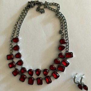 Red jewel statement necklace and earrings